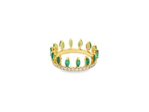 18K Yellow Gold Emerald Crown Band with Natural Diamonds